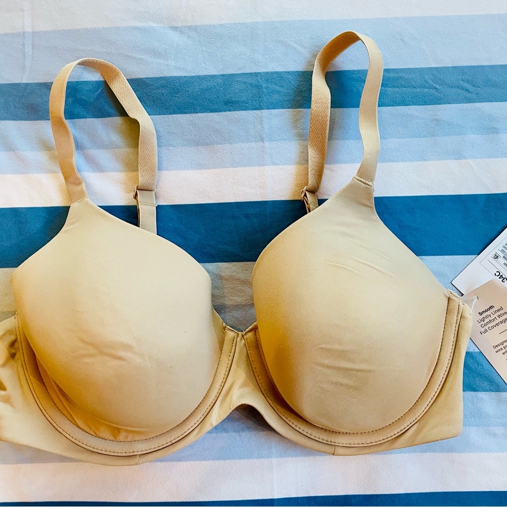 New 34C AudenLightly Lined Full Coverage Seamless Beige Bra